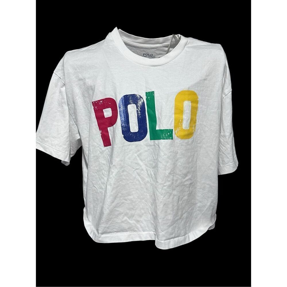 Beautiful women Polo Ralph Lauren Logo Printed Cropped T-Shirt size large Good C